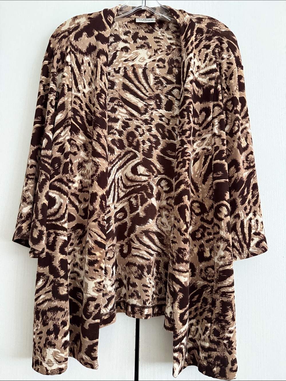 Chico's Travelers Slinky Knit Animal Print Open Front Cardigan Jacket Sz 3 US XL